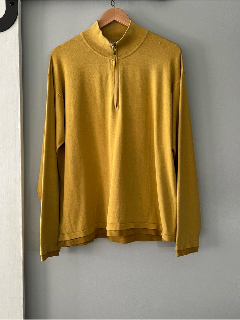 VTG Tommy Bahama Sweater Yellow Mustard Silk Nylon Viscose Knit 1/4 Zip Stretchy